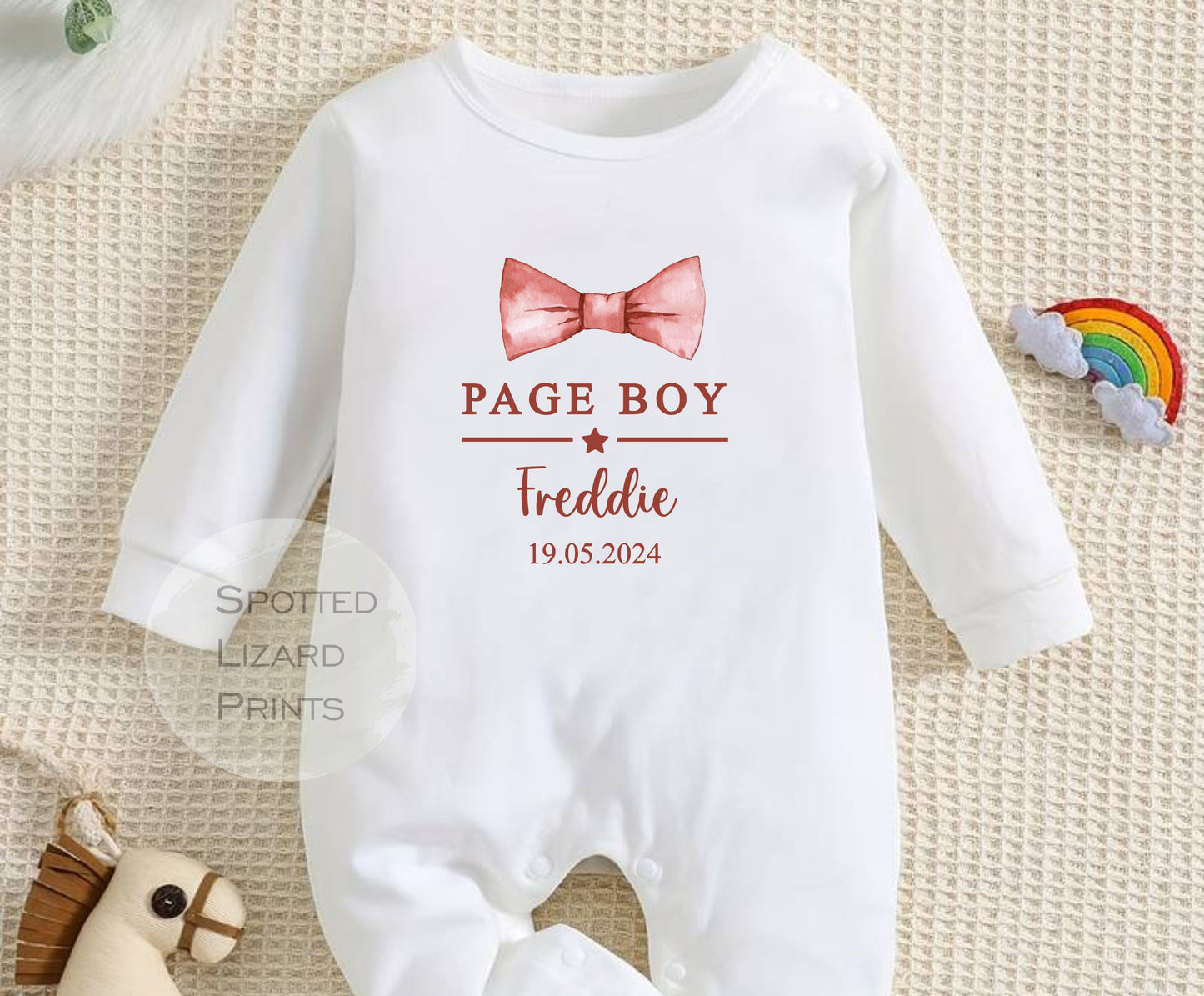 Personalised Page Boy Baby Sleepsuit Page Boy Sleepsuit, Bodysuit - Thank you, Wedding Gift, Page Boy Gift