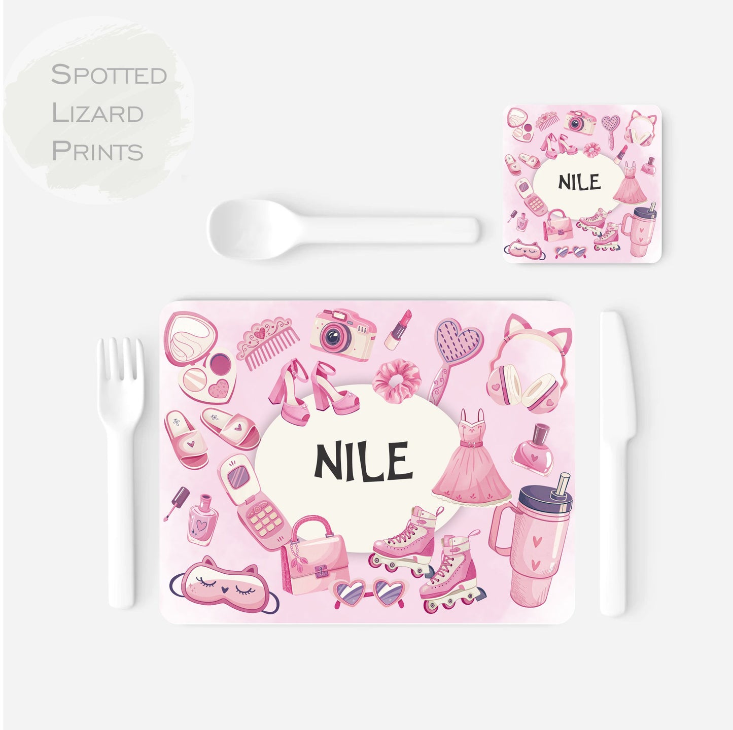 Personalised Girls pamper party themed placemat and coaster