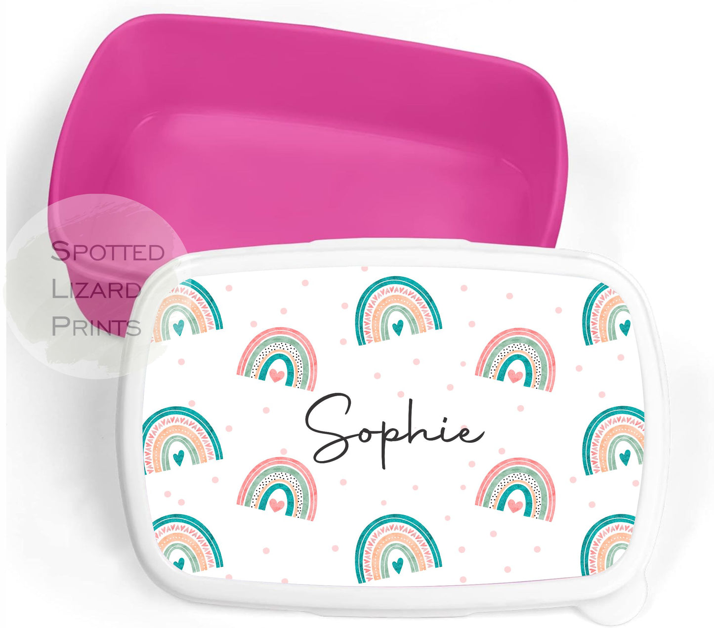 Pink rainbow Lunch Box. Personalised Gift for kids.