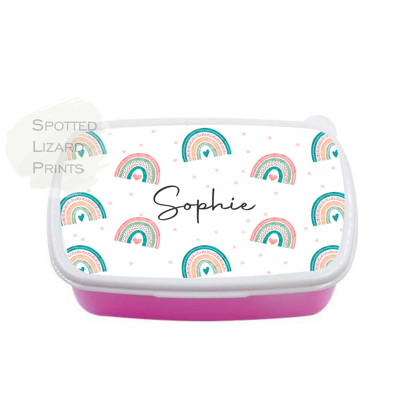 Pink rainbow Lunch Box. Personalised Gift for kids.