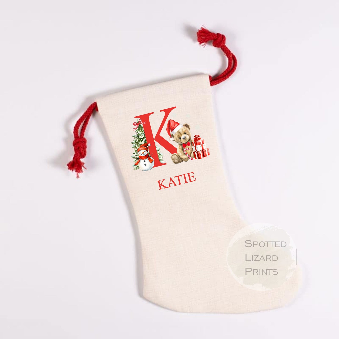 personalised santa stocking with initial and name
