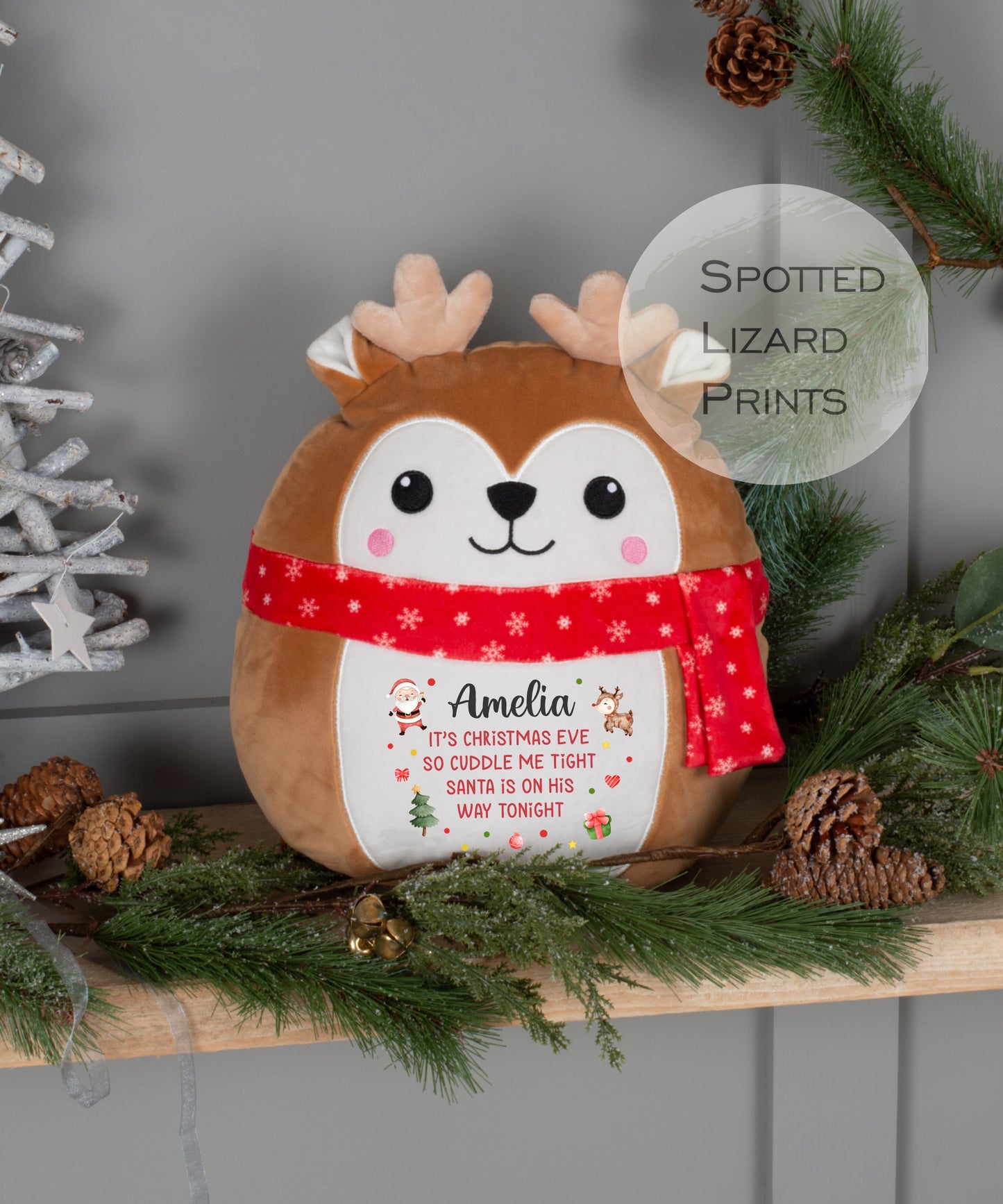 Squidgy reindeer. Personalised Christmas soft Toy