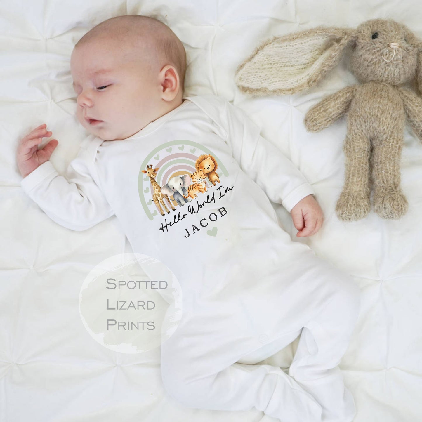 Hello World I'm Baby Vest, Baby Rompersuit- New baby arrival Vest, Sleepsuit - Safari New Baby Outfit