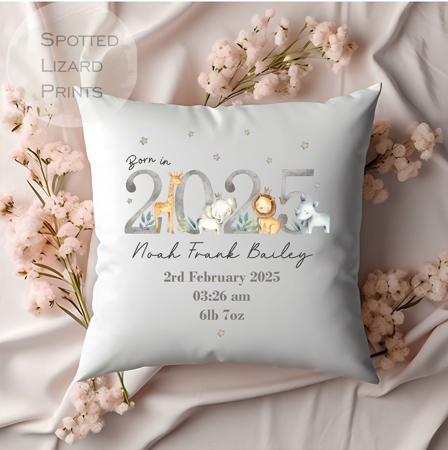 Personalised New Baby Cushion - Safari Nursery Cushion - Personalised Baby Cushion - Jungle