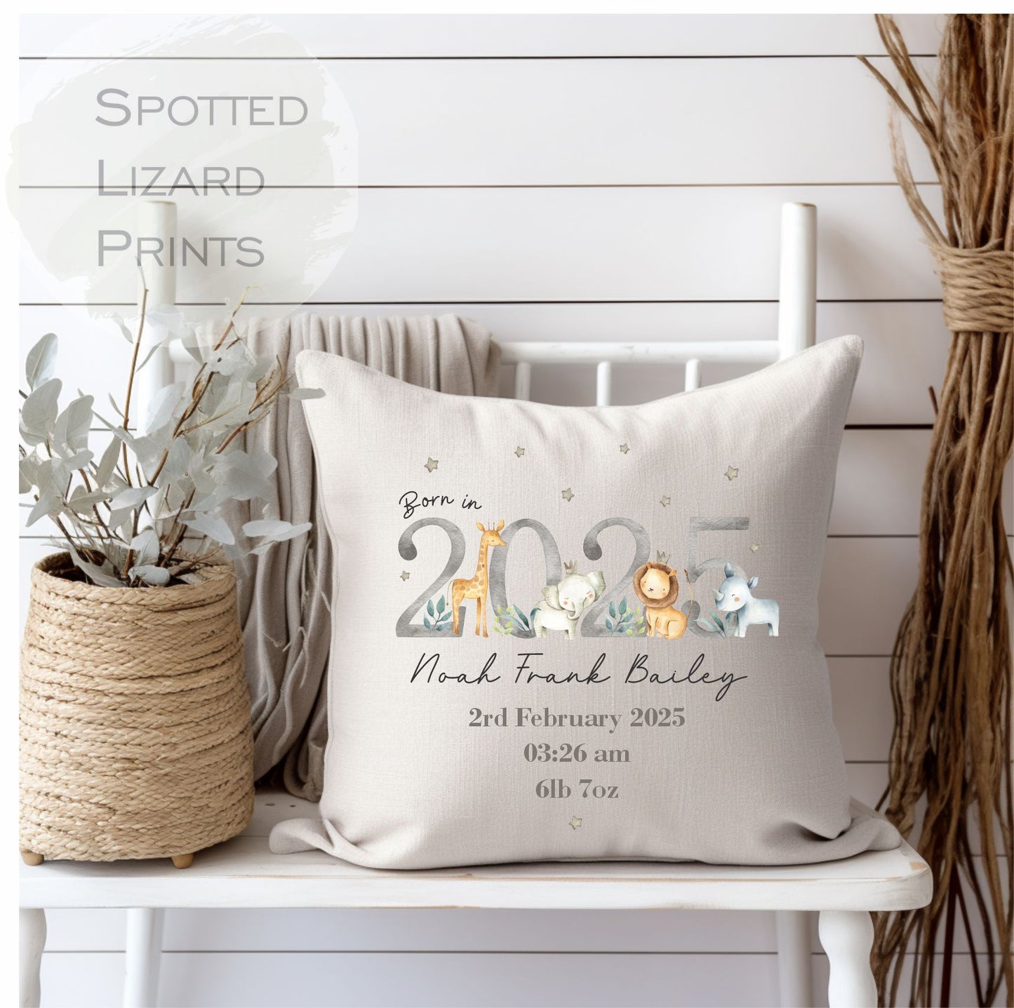 Personalised New Baby Cushion - Safari Nursery Cushion - Personalised Baby Cushion - Jungle