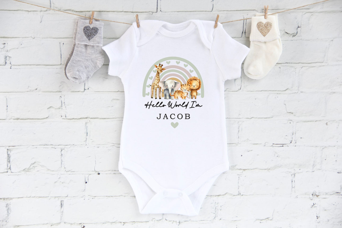 Hello World I'm Baby Vest, Baby Rompersuit- New baby arrival Vest, Sleepsuit - Safari New Baby Outfit