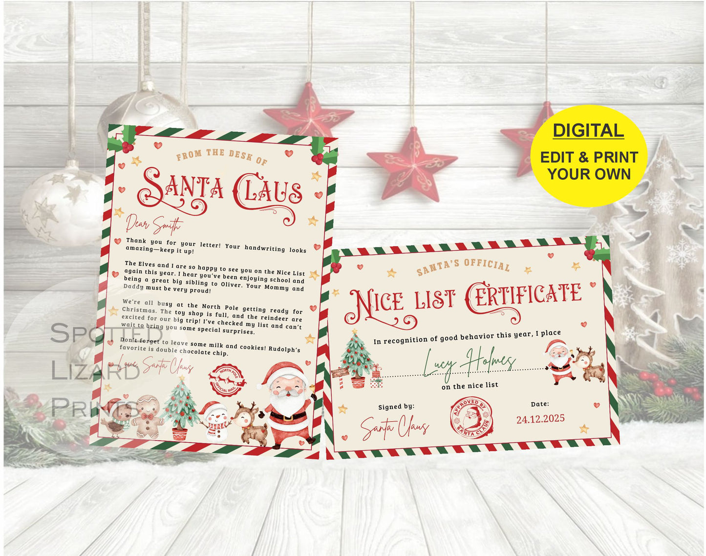 EDITABLE BUNDLE Approved Letter from Santa Approved Letter + Nice List Certificate Editable Template Printable Instant Download, Canva