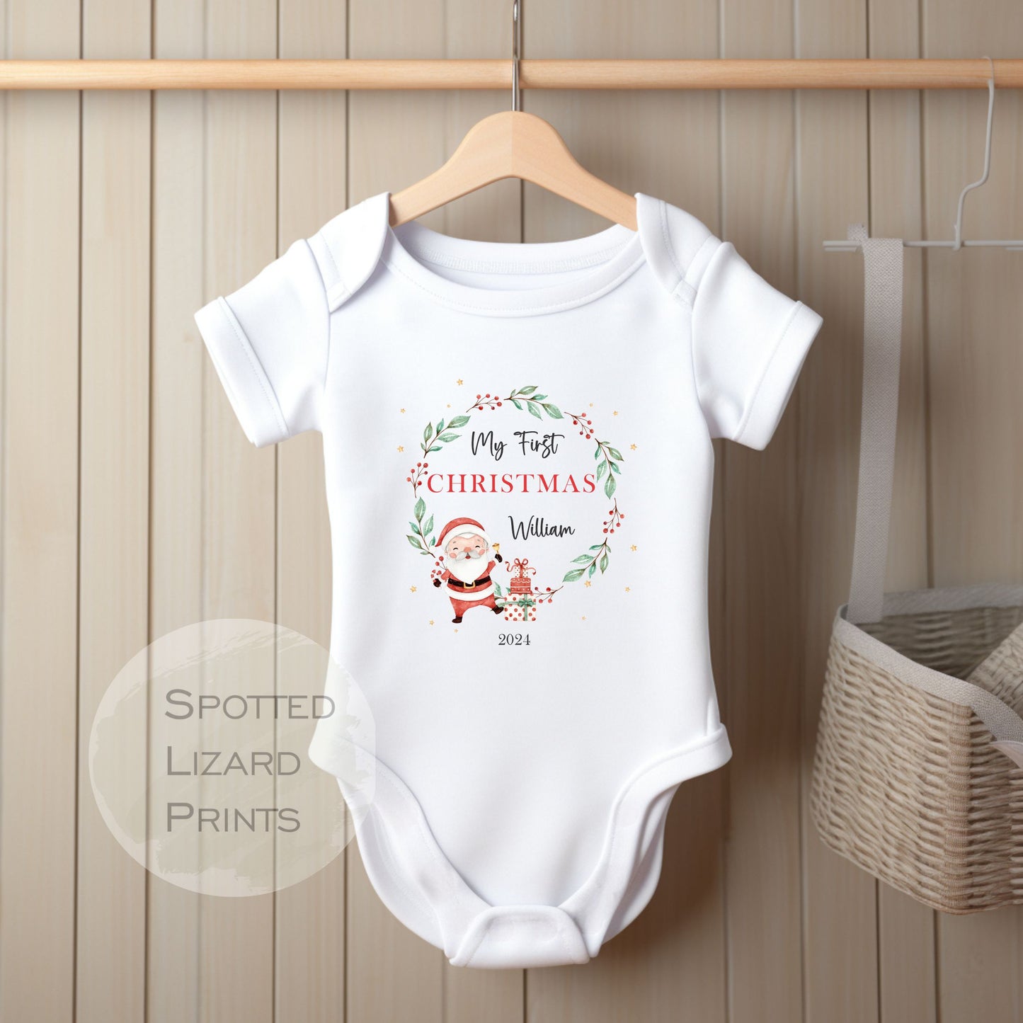 Personalised First Christmas Baby Outfit- My First Christmas Sleepsuit or Vest - 1st Xmas Cute Santa, First Christmas Pyjamas