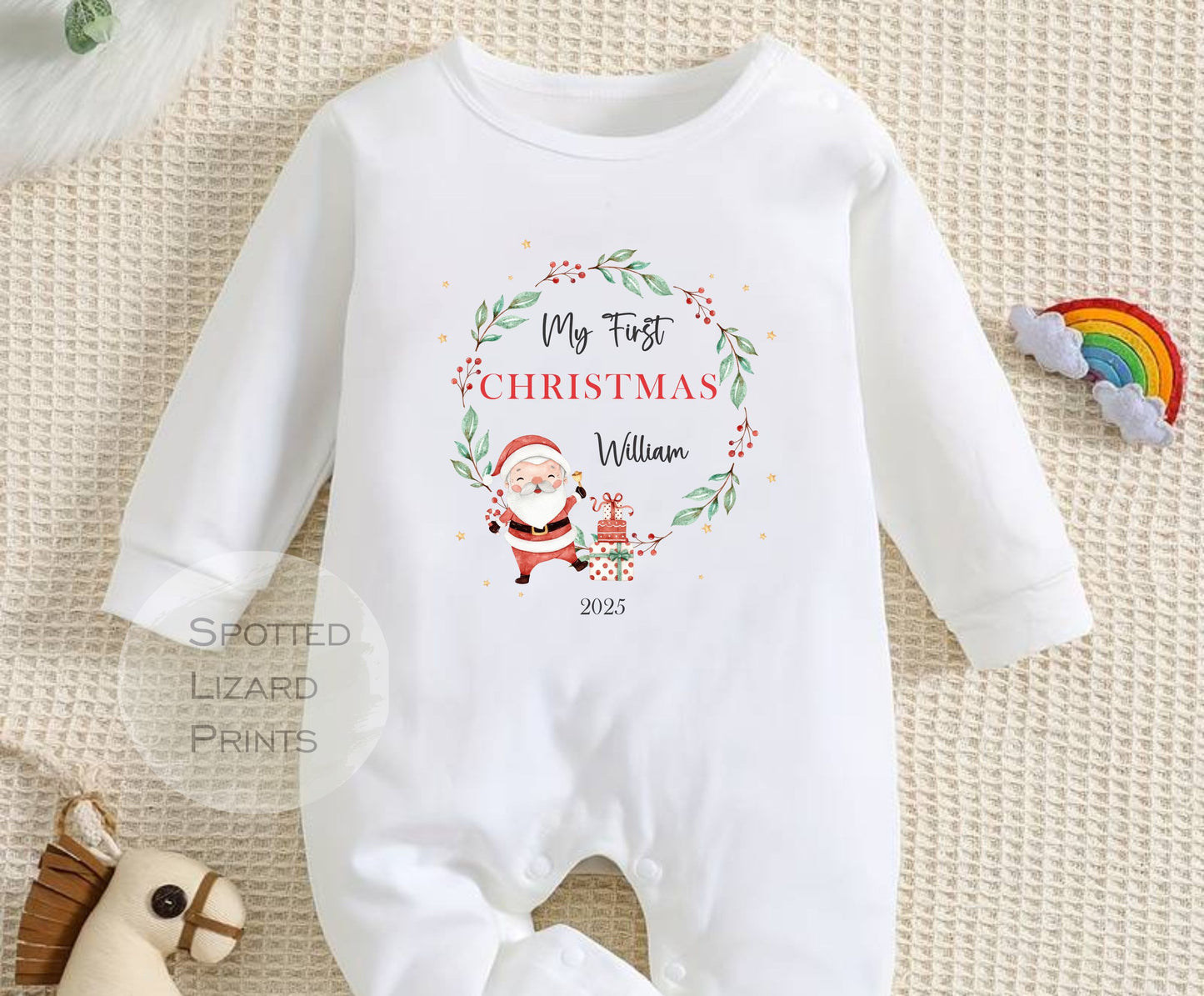 Personalised First Christmas Baby Outfit- My First Christmas Sleepsuit or Vest - 1st Xmas Cute Santa, First Christmas Pyjamas