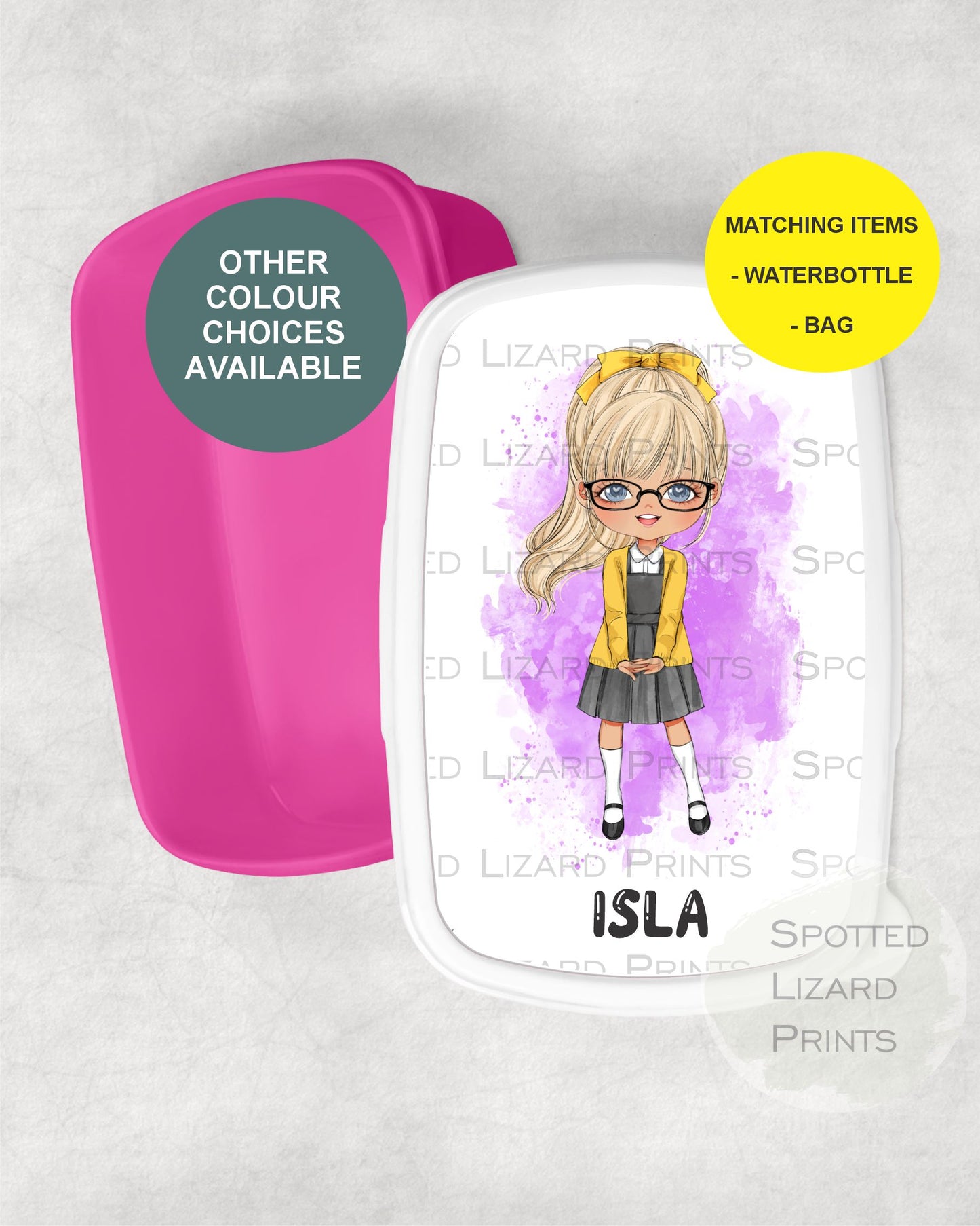 Pink Girls lunch Box. personalised Gift. Personalised with a name.