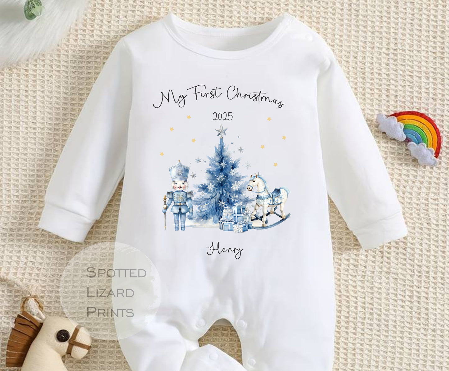 Personalised First Christmas Baby Outfit- My First Christmas Sleepsuit or Vest - 1st Xmas Soldier