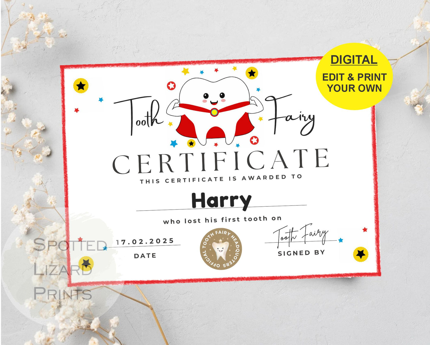Tooth Fairy certificate
