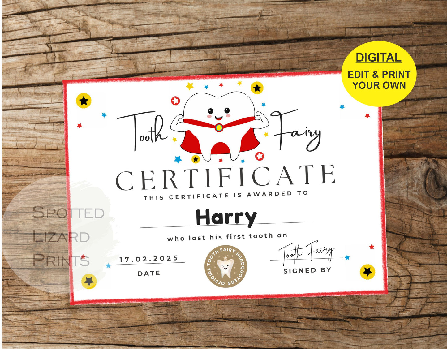 Tooth fairy certificate download