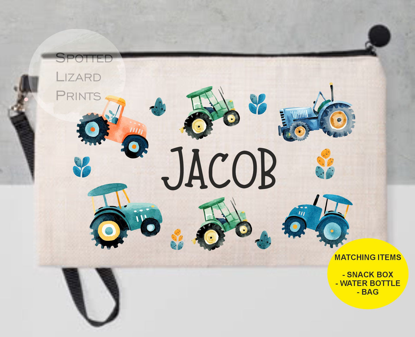Pencil case. Tractors. Personalised with a name.