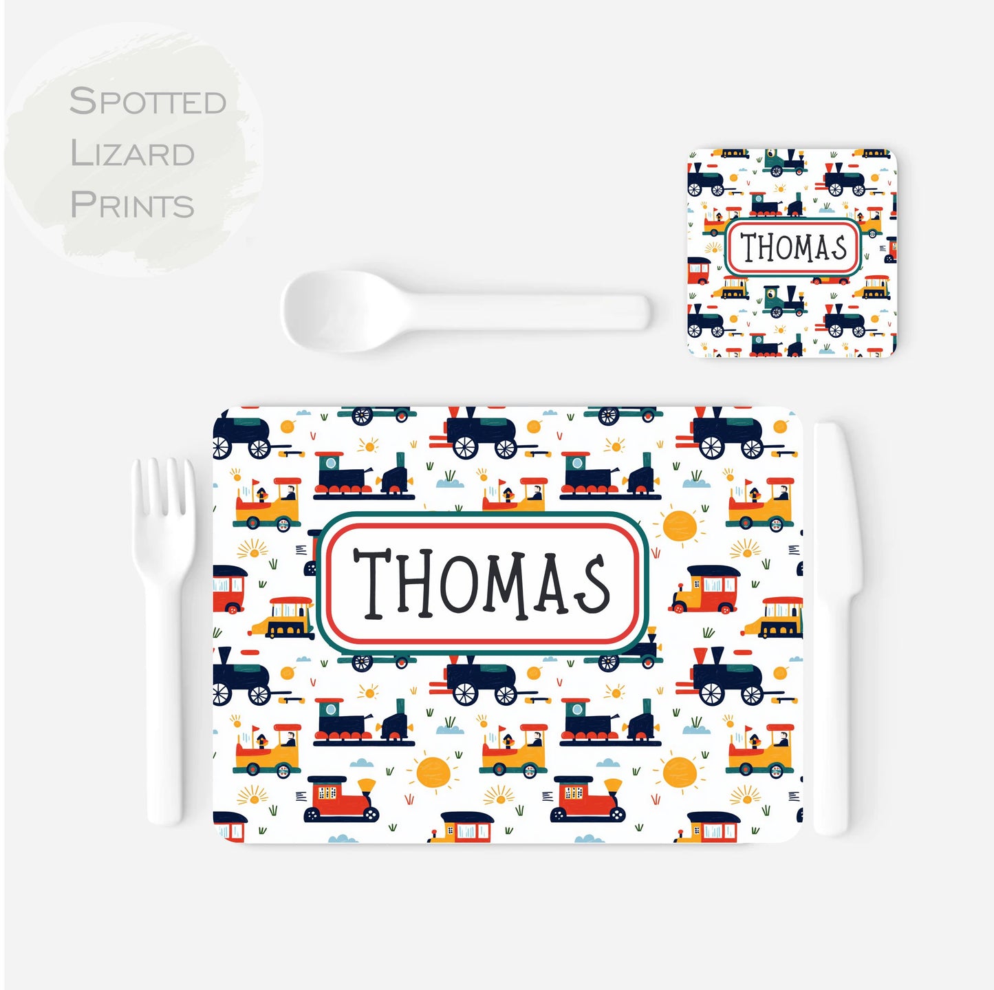 Train placemat. Personalised Gift. Gift for Kids. Placemat. Trains.