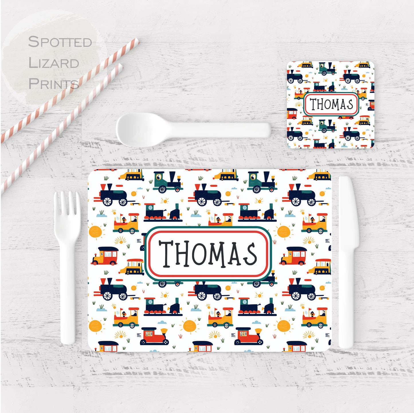 Train placemat. Personalised Gift. Gift for Kids. Placemat. Trains.