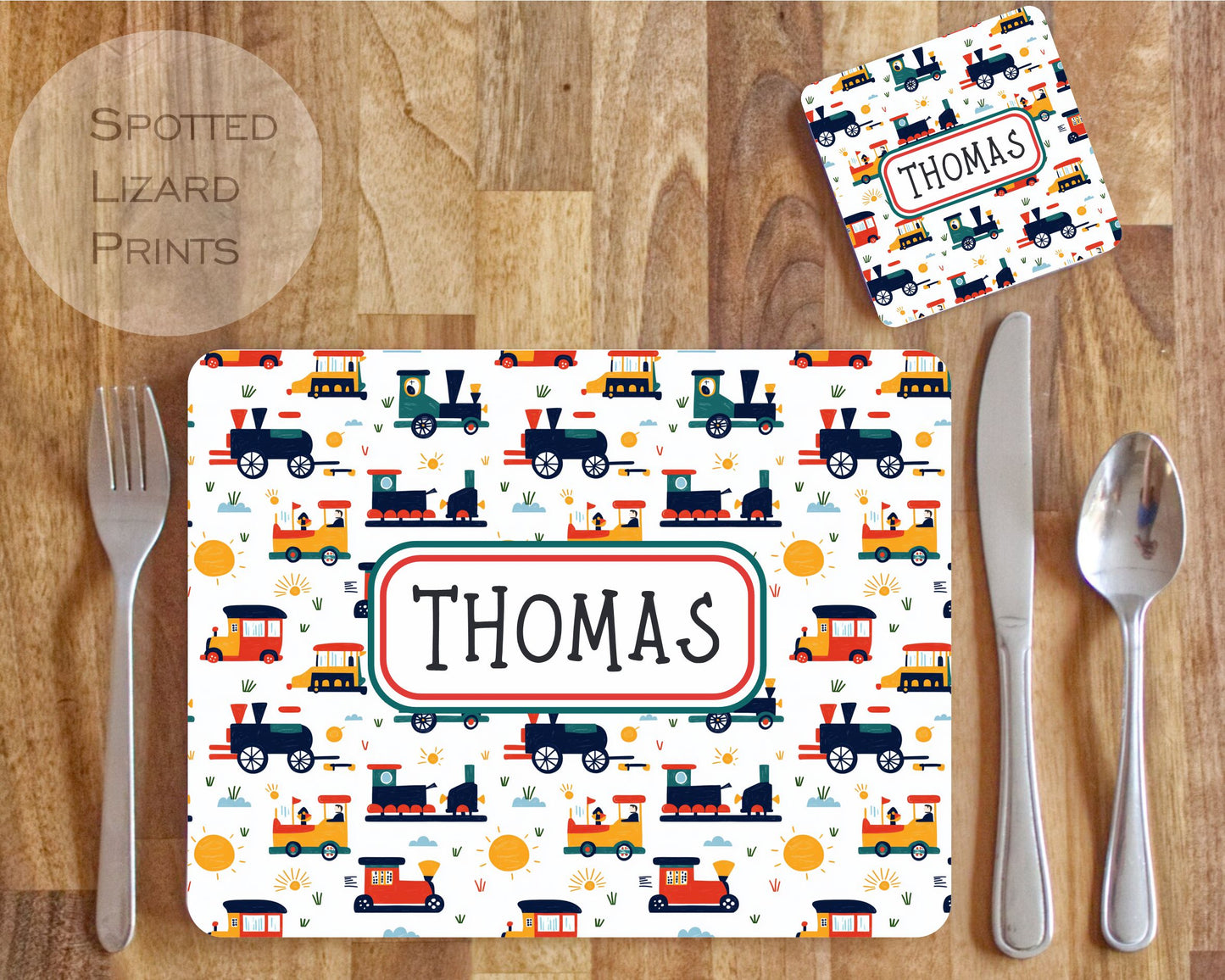 Train placemat. Personalised Gift. Gift for Kids. Placemat. Trains.