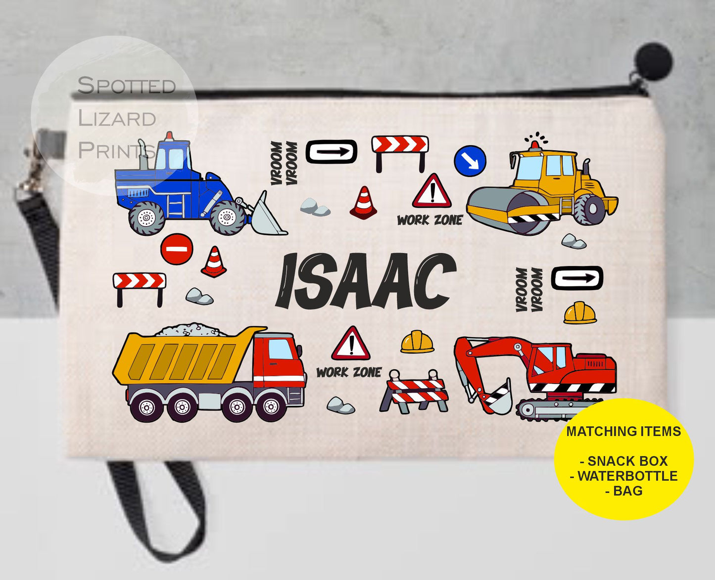Pencil case. Truck themed. Personalised with a name.