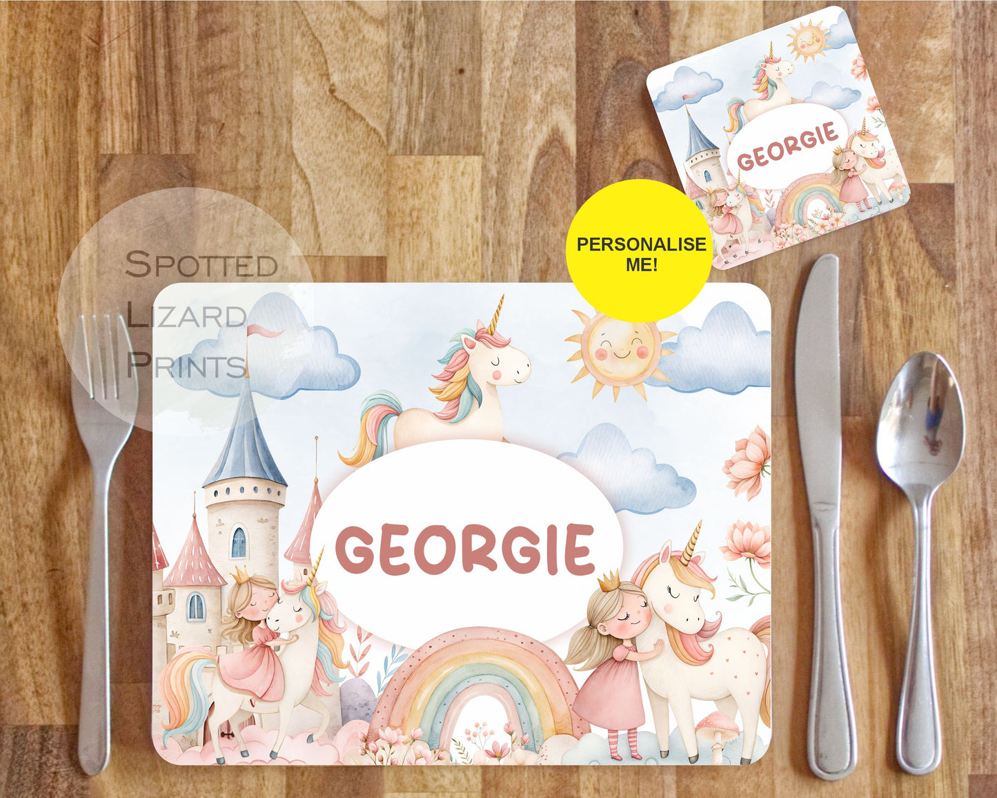 personalised unicorn children's placemat