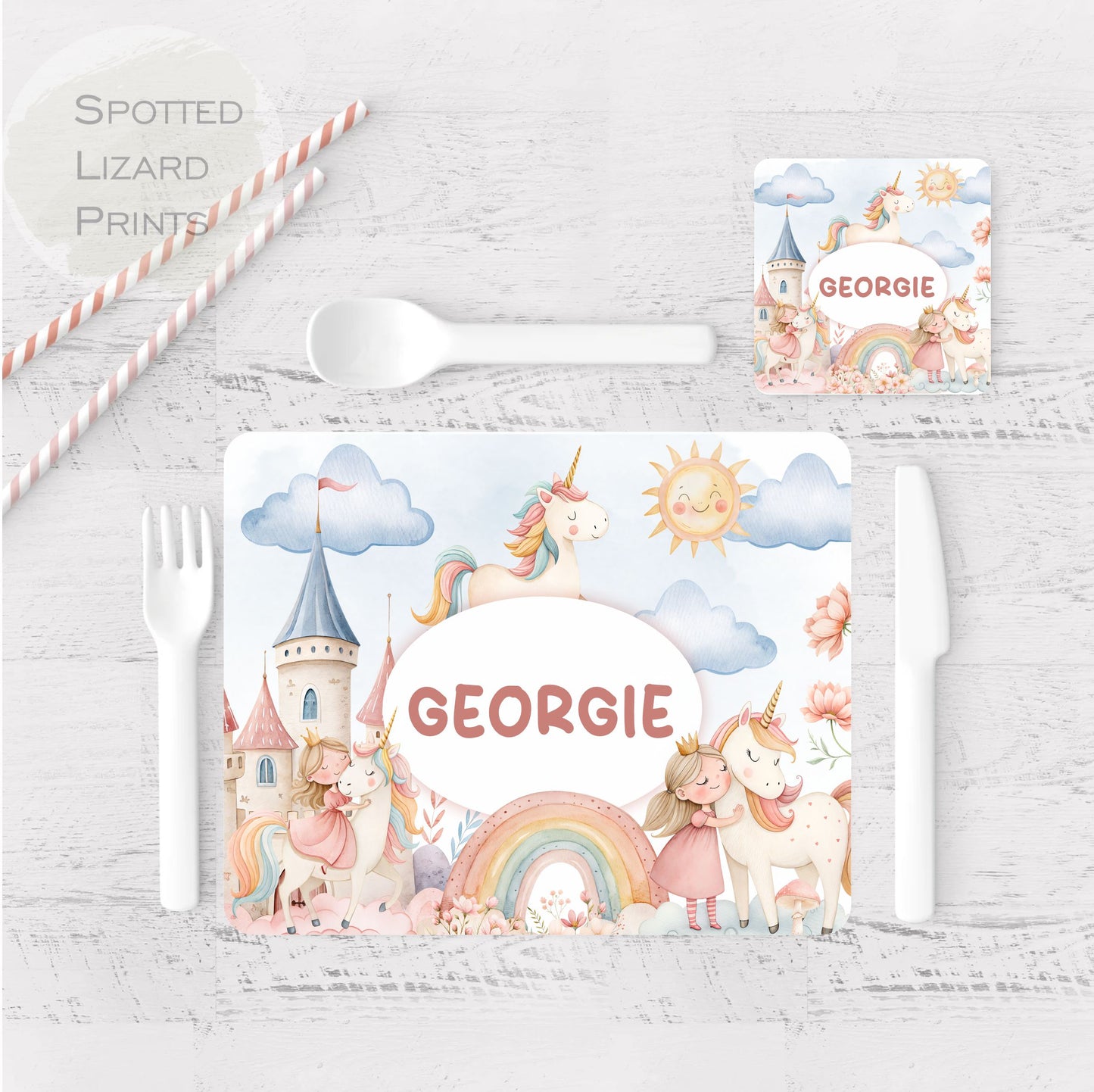 personalised unicorn children's placemat