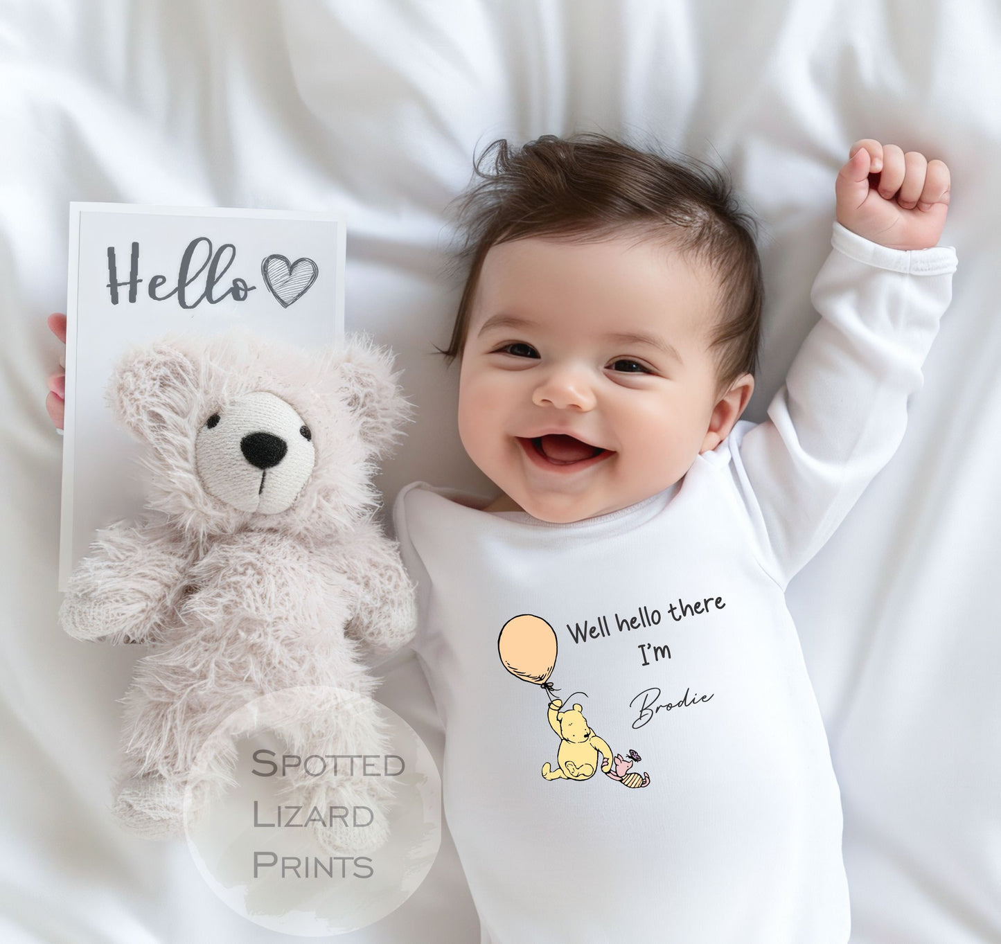 Personalised Well Hello There Classic Winnie the Pooh Baby Rompersuit - Blue