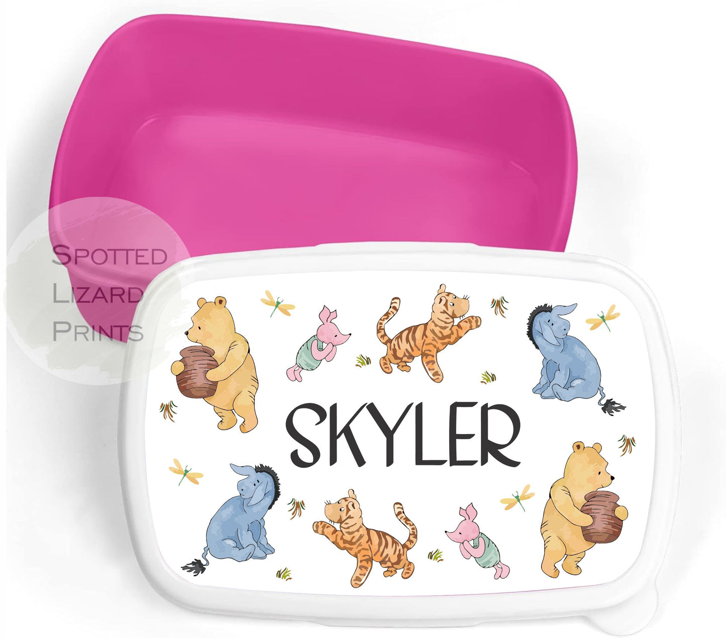 Blue Boys lunch box. Winnie the Pooh. Personalised with a name.