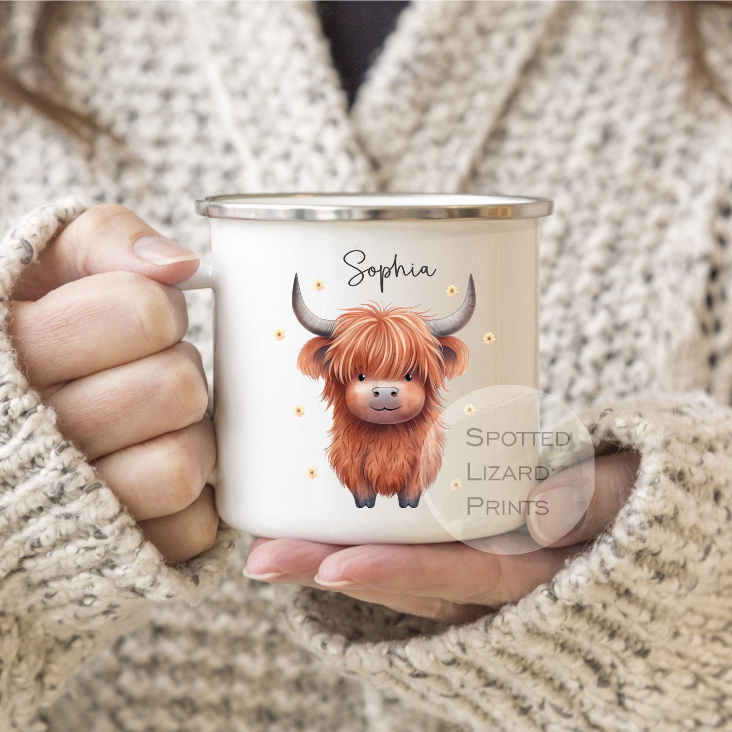 Personalised Highland Cow Enamel mug