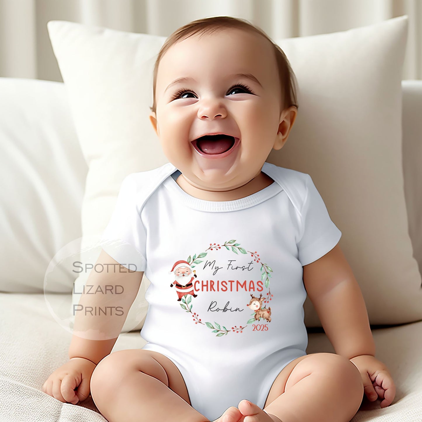 Personalised First Christmas Baby Outfit- My First Christmas Sleepsuit or Vest - 1st Xmas Cute Santa, First Christmas Pyjamas