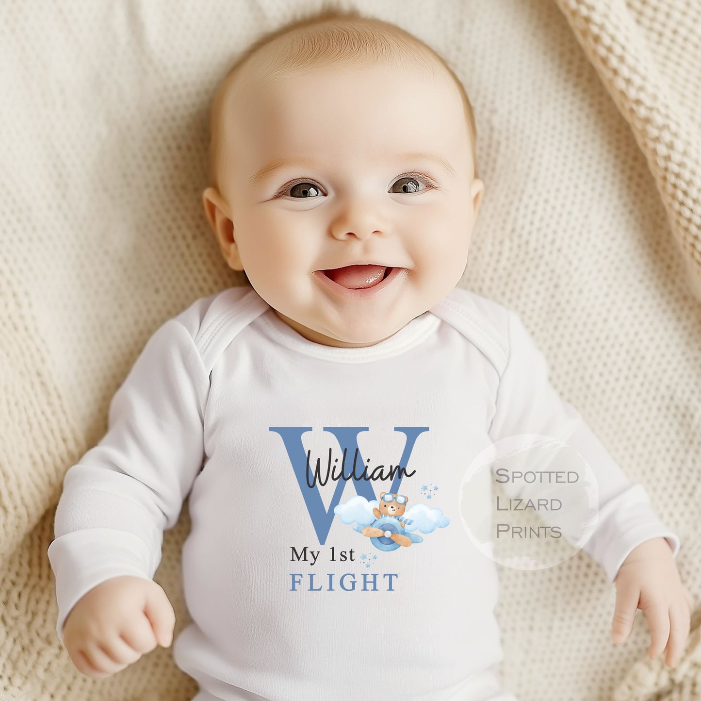 My first flight. Personalised clothing for a first time flyer.
