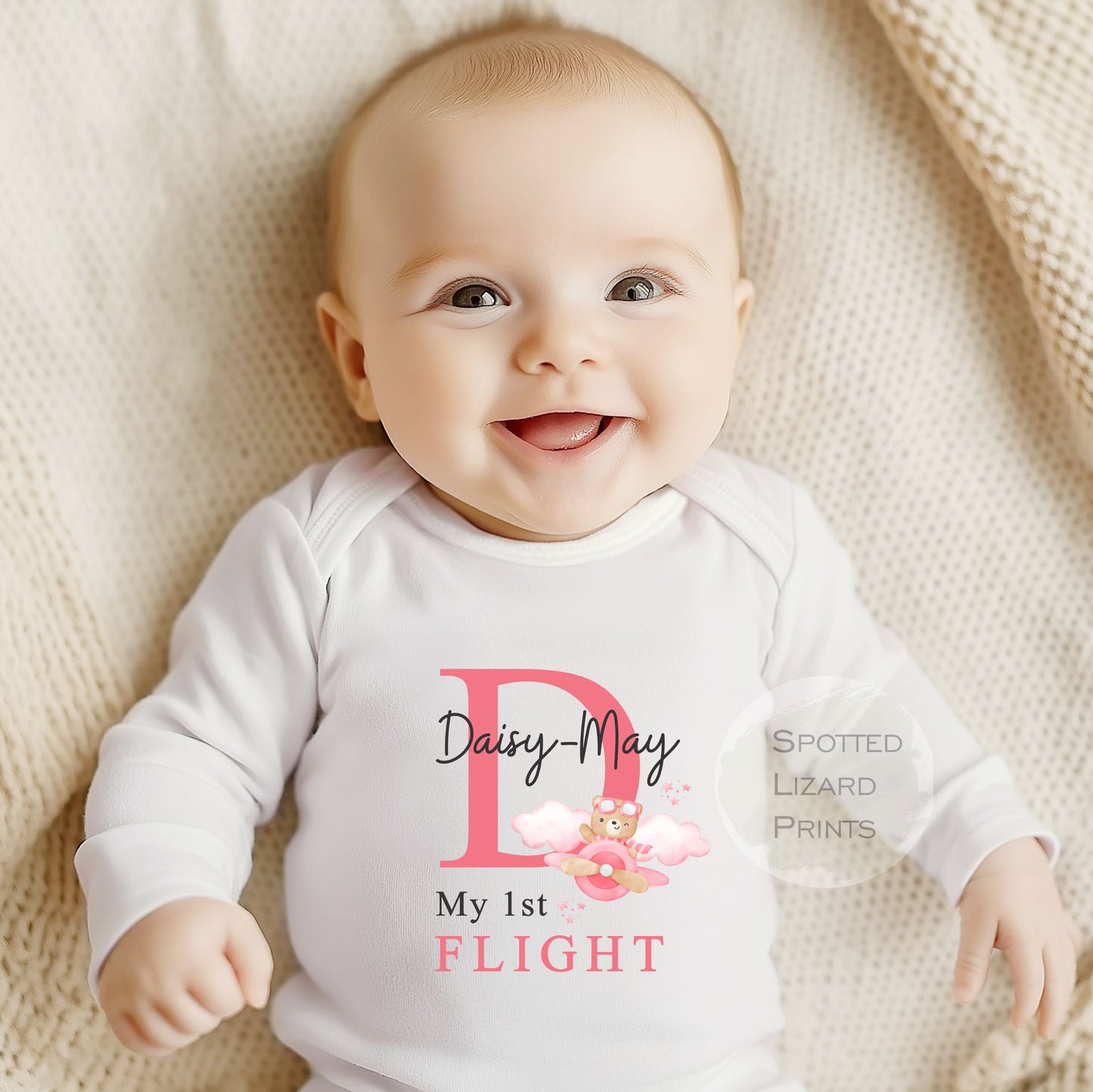 My first flight. Personalised clothing for a first time flyer.