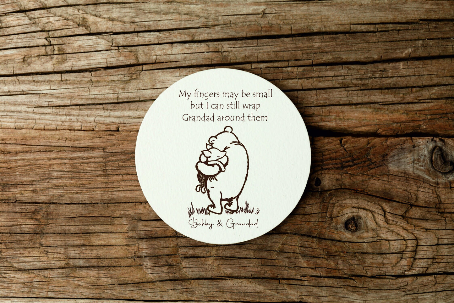 Personalised Classic Winnie the Pooh - My Fingers may be small but I can still wrap Grandad around them - Mug /Coaster for Grandad / Grandpa