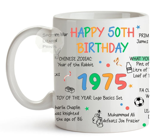 50th birthday Mug. 1975 key events.