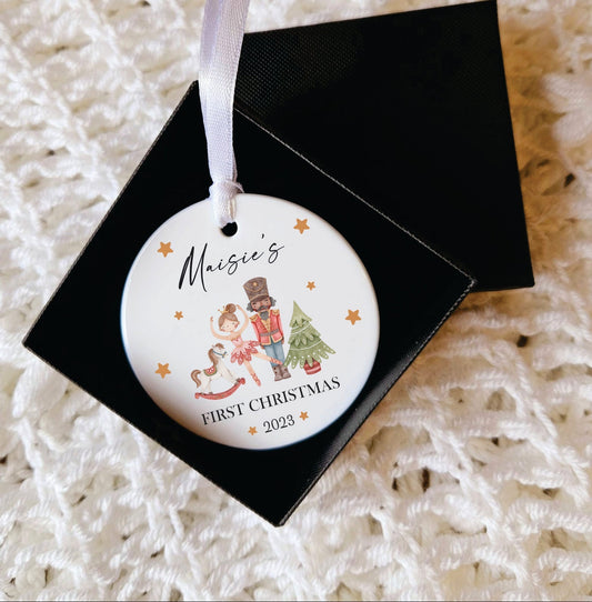 Personalised Baby's First Christmas Decoration | Keepsake Christmas Bauble Gift Ceramic Ornament | Baby's 1st Christmas Scene Decoration