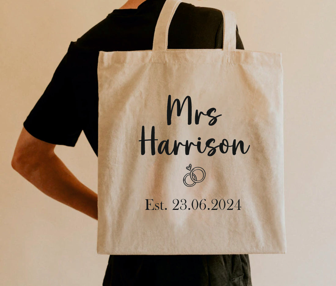 personalised wedding gifts. Tote bag for wedding day