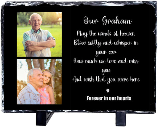 Slate memorial plaques with picture