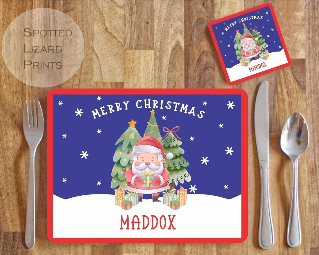 Personalised Christmas Placemat and Coaster Set, Kid's Dinner Set, Christmas gift, Children's Birthday Gift, Christmas Placemat