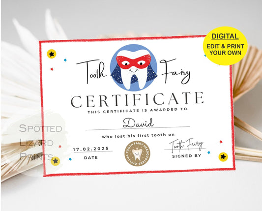 Tooth Fairy certificate printable