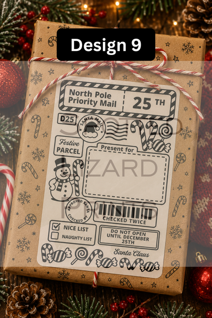 Personalised Christmas Gift Labels | North Pole Priority Mail Parcel Stickers | Blank or Custom Name Christmas Present Labels