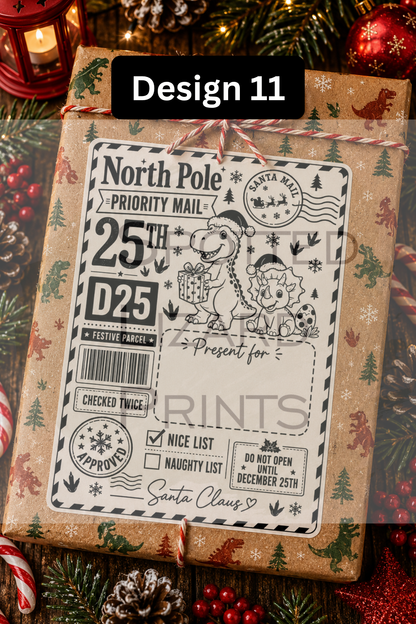 Personalised Christmas Gift Labels | North Pole Priority Mail Parcel Stickers | Blank or Custom Name Christmas Present Labels