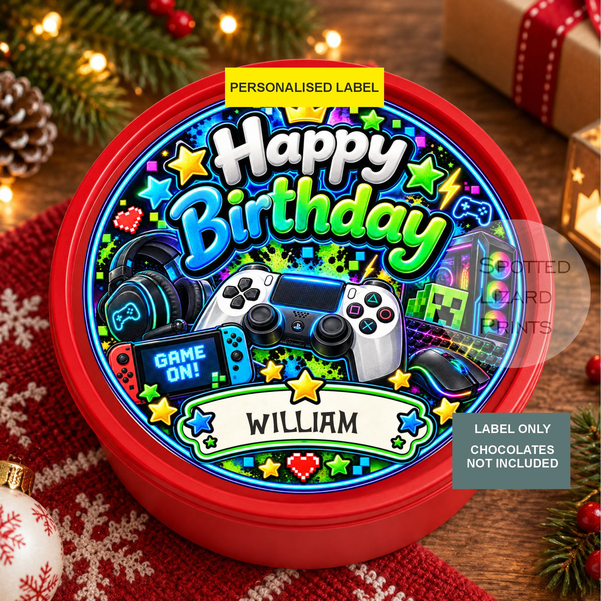 Personalised Gamer Birthday Chocolate Tin Label | Gaming Birthday Gift for Boys | Video Game Sweet Tin Sticker | Gaming Party Treat