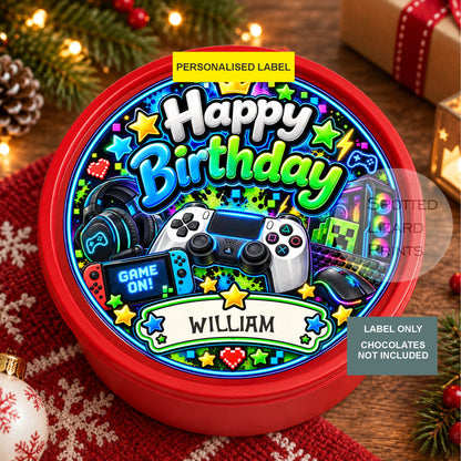 Personalised Gamer Birthday Chocolate Tin Label | Gaming Birthday Gift for Boys | Video Game Sweet Tin Sticker | Gaming Party Treat