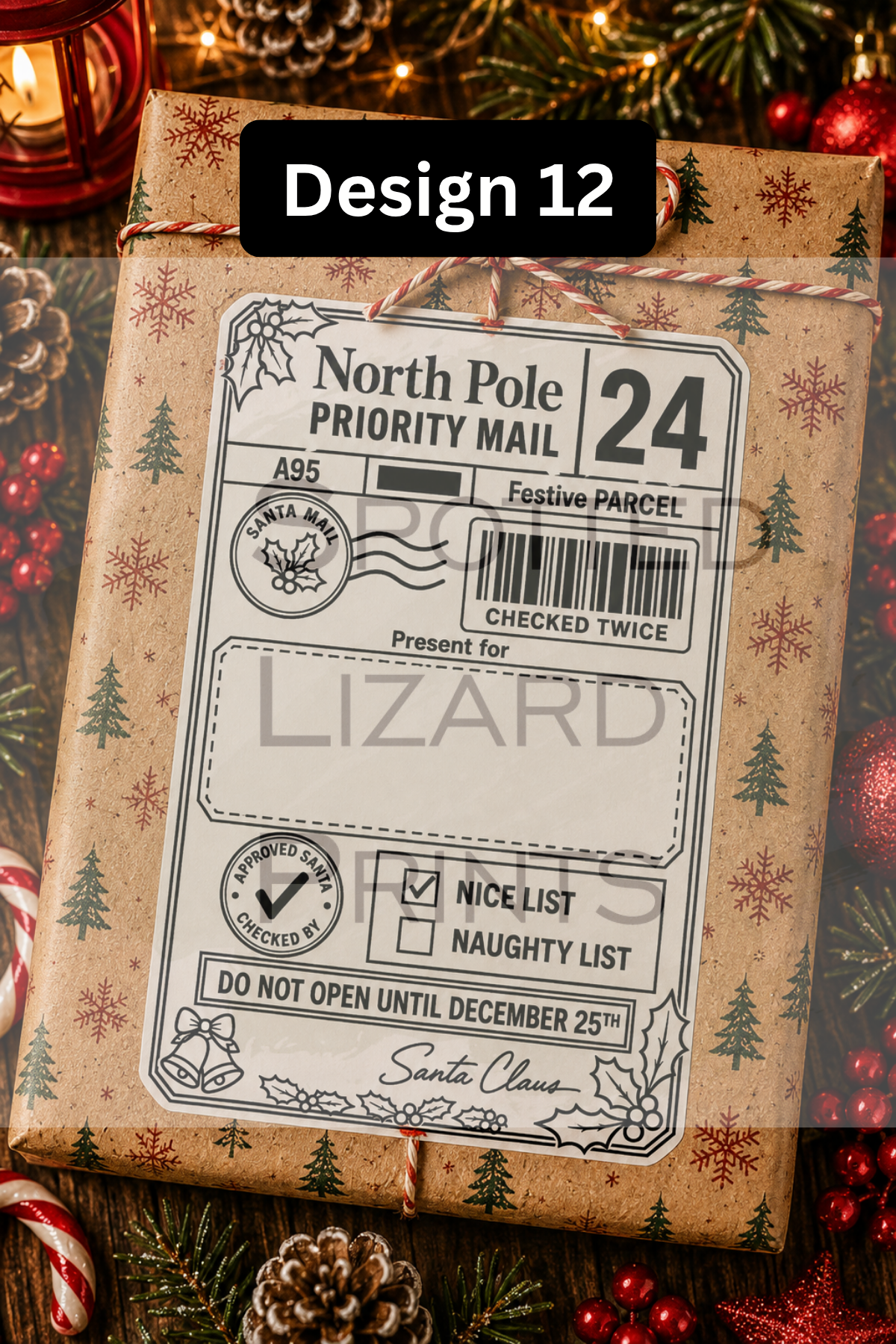 Personalised Christmas Gift Labels | North Pole Priority Mail Parcel Stickers | Blank or Custom Name Christmas Present Labels