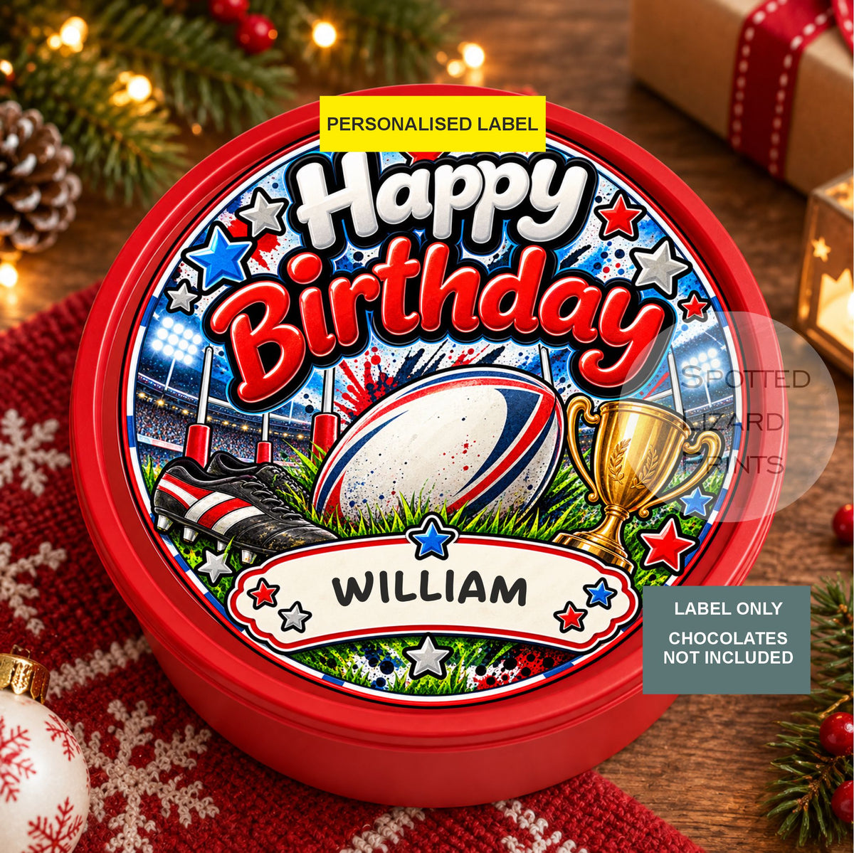 Personalised Rugby Birthday Chocolate Tin Label | Rugby Gift for Boys | Happy Birthday Sweet Tin Sticker | Rugby Fan Birthday Gift