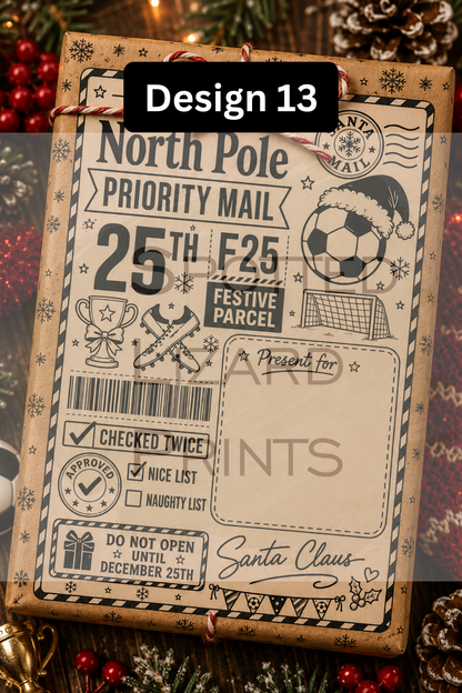 Personalised Christmas Gift Labels | North Pole Priority Mail Parcel Stickers | Blank or Custom Name Christmas Present Labels