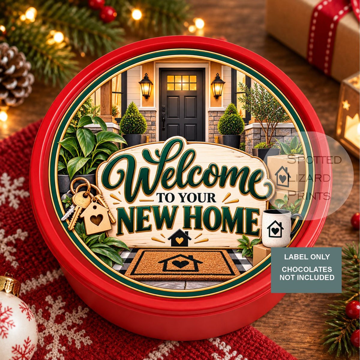 New Home Chocolate Tin Label | Welcome to Your New House Sticker | Housewarming Gift | New Home Sweet Tin Label | First Home Gift