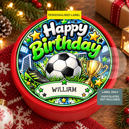 Personalised Football Birthday Chocolate Tin Label | Boys Football Gift | Football Fan Birthday Sticker | Sweet Tin Label | Kids Birthday Gift