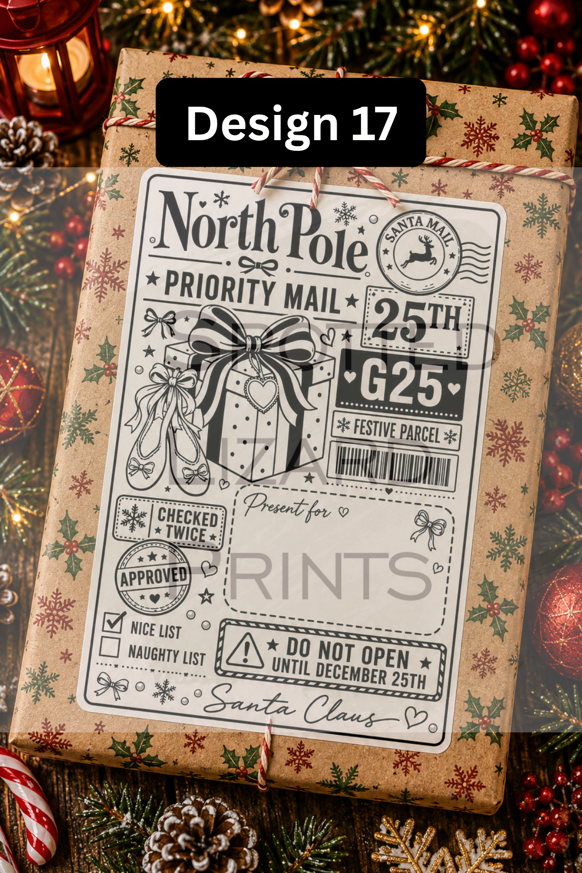 Personalised Christmas Gift Labels | North Pole Priority Mail Parcel Stickers | Blank or Custom Name Christmas Present Labels
