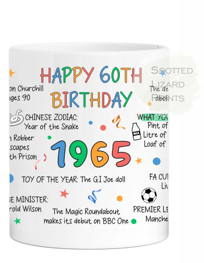 60th Birthday Mug – Born in 1965 Facts – Back in 1965 – Unique Gift for 60th Birthday – 60 Keepsake Mug for Him, Her, Friend, Son, Daughter