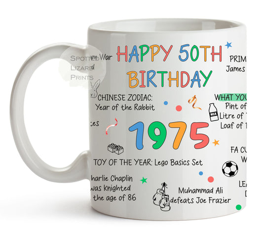 50th Birthday Mug – Born in 1975 Facts – Back in 1975 – Unique Gift for 50th Birthday – 50 Keepsake Mug for Him, Her, Friend, Son, Daughter