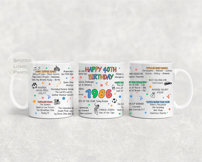 Born in 1986 Facts – Back in 1986 - 40th Birthday Mug – Unique Gift for 40th Birthday – 40 Keepsake Mug for Him, Her, Friend, Son, Daughter
